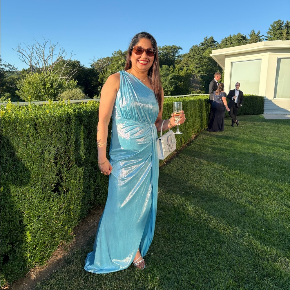 Mac Duggal Shimmering Blue Maxi Dress